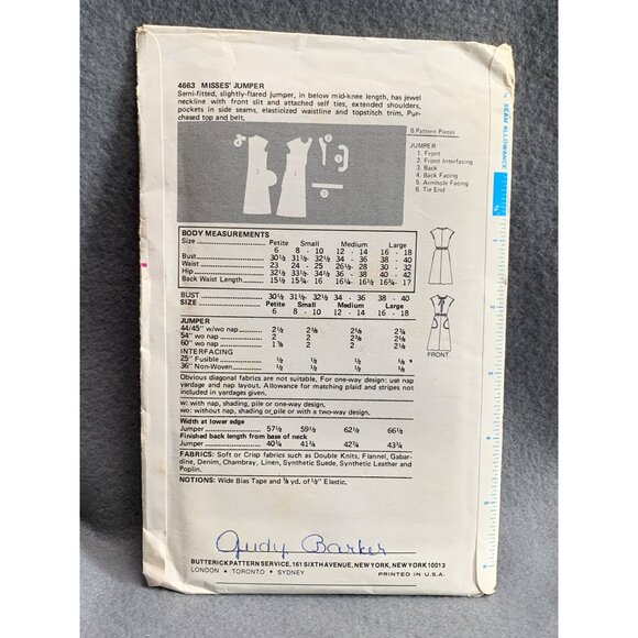 Butterick 4663 Sew & Go Pocketed Pullover Jumper Pattern Medium - uncut - Picture 2 of 2